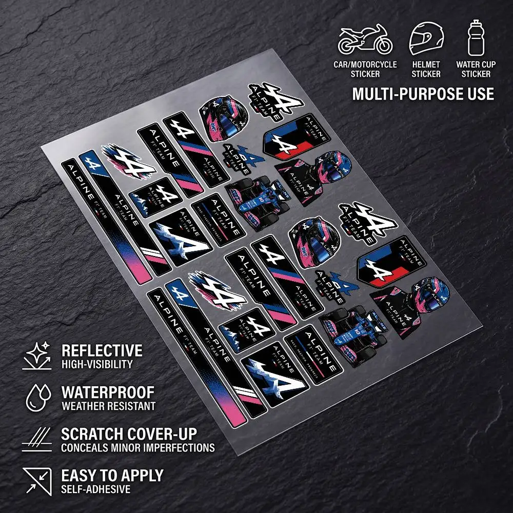 Alpine F-ONE Team All Purpose Reflective Scratch Blocker Decal Car Bike Helmet Cup Refrigerator Decorative Stickers