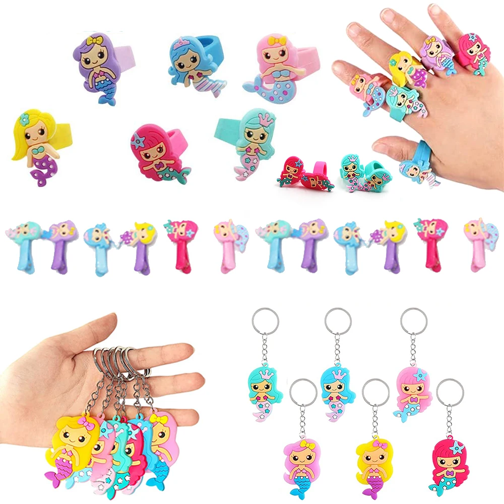 Little Mermaid Party Necklace Ring Bracelet Temporary Tatoo Stickers Keychain Kids Girls Birthday Goodie Favors Decoration Gifts