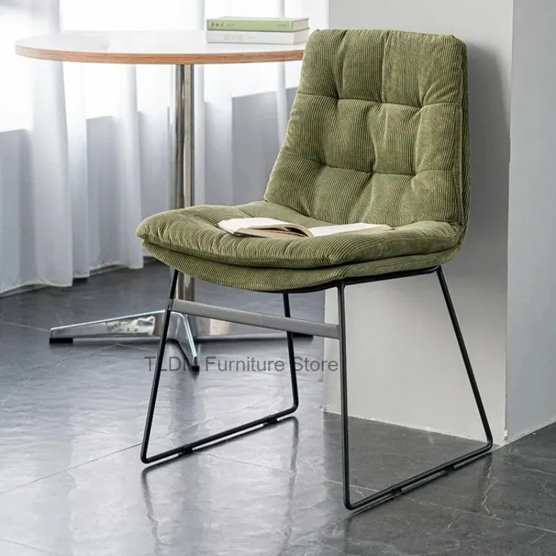 Metal Leisure Nordic Soft Style Side Sled Thick Frame Tufted Padded Upholstered Indoor Lounge Accent Chair Furniture