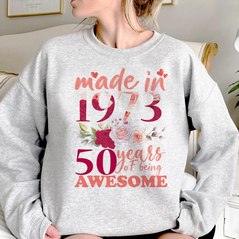 

50 Years Birthday hoodies women Korean style long sleeve top Fleece aesthetic clothing clothes women vintage Hood