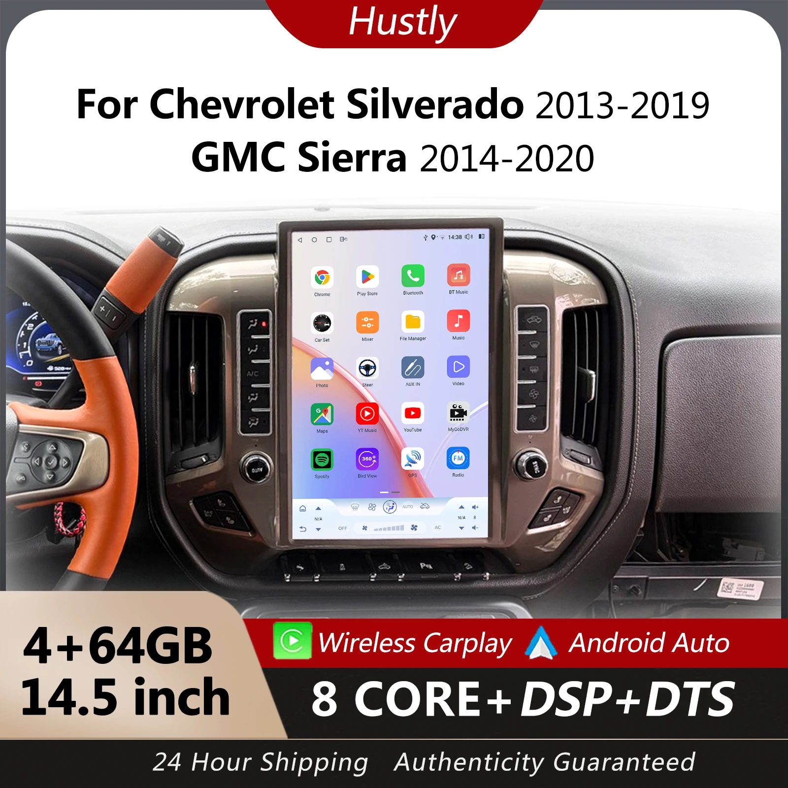 

14.5-inch Latest Android Radio For Chevrolet Silverado 2013-2019 GMC Sierra 2014-2020 Auto Player Wireless CarPlay/GPS/4+64GB
