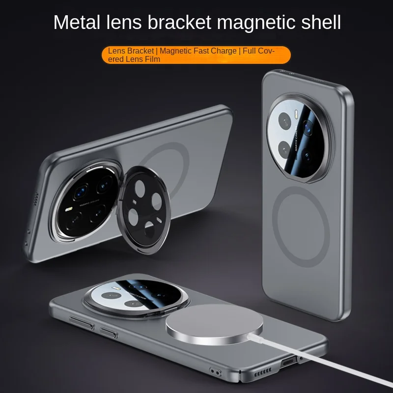 

Для Honor Magic 7 7 Pro ультра металлические линзы с полной оберткой и подставкой для ПК, матовый магнитный чехол для телефона с защитой от падения и отпечатков пальцев