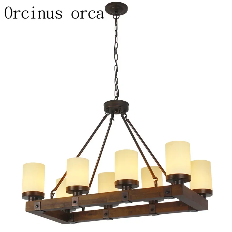 American country creative Candlestick chandelier Restaurant retro industrial wind antique wooden rectangular  chandelier