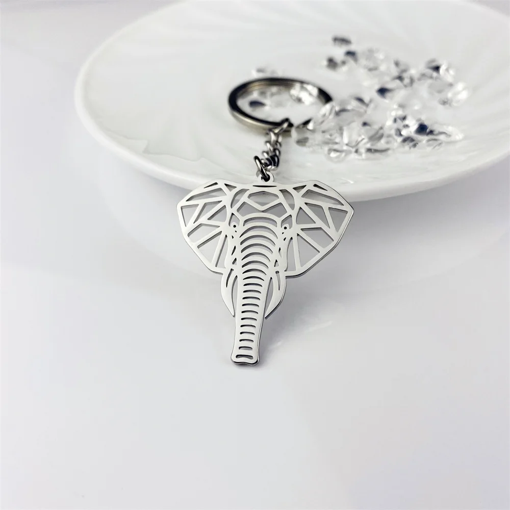

Fashion Simple Hollow Elephant Key Ring Stainless Steel Geometric Animal Keychain Jewelry for Men Punk Party Accessories