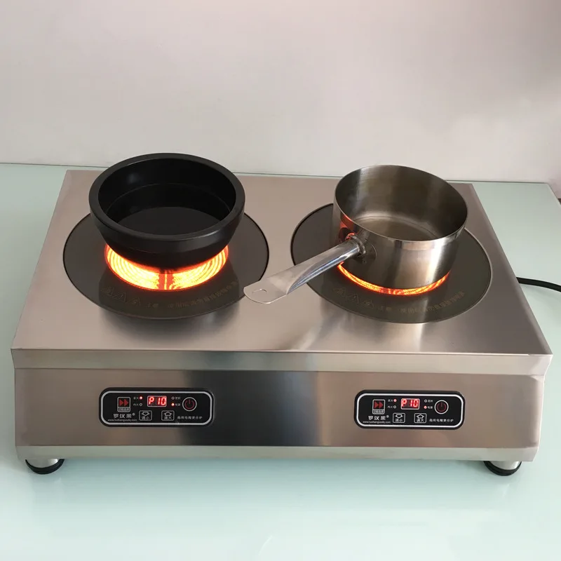 Двойная электрическая плита 220 В 2200 Вт Коммерческая излучающая плита Керамическая варочная панель Печь из нержавеющей стали