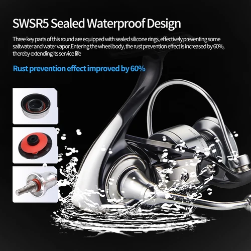 Imagen 2 del producto DEUKIO, recién llegado, carrete de pesca de agua salada, carretes giratorios con perilla de bola de Metal 2000-7000 3 + 1BB 5,2: 1, arrastre máximo de 15KG, carretes a prueba de agua