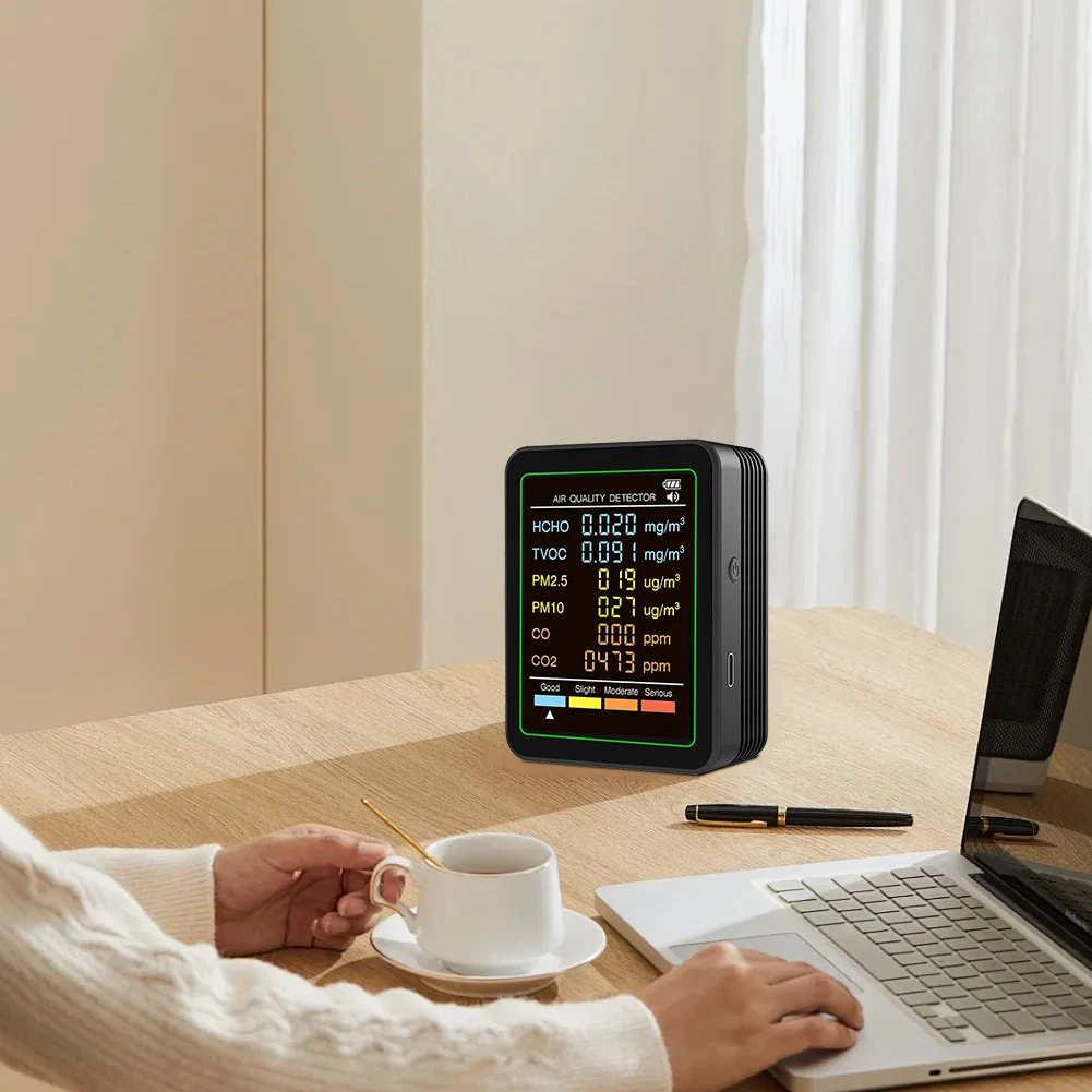 Détecteur de qualité de l'air multifonctionnel 6 en 1, testeur de température et d'humidité Portable PM2.5 PM10 HCHO TVOC CO CO2 outils de détection d'air