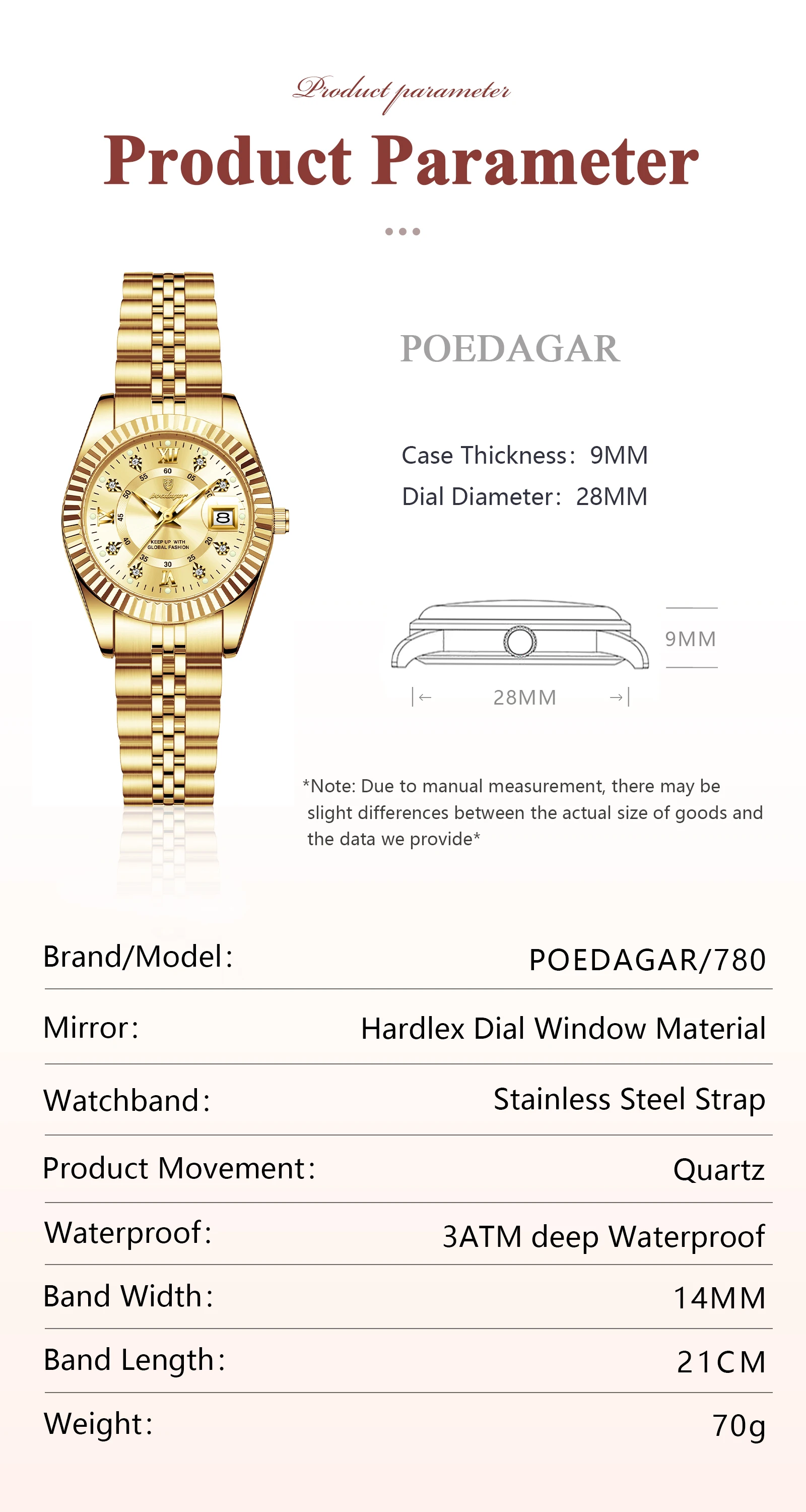 POEDAGAR Mode frauen Armbanduhr Wasserdicht Leucht Datum Elegante Damen Uhren Edelstahl Quarzuhr Für Frauen Reloj – Detail 7