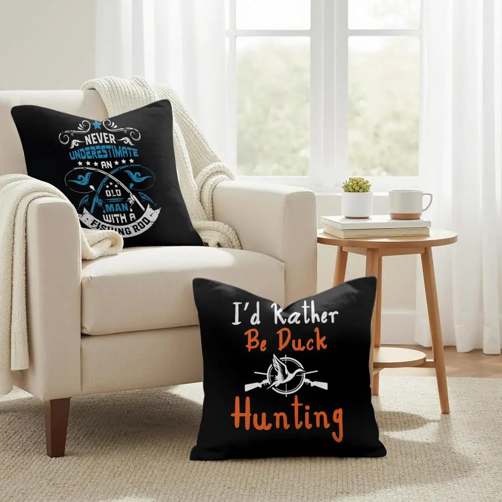 Hunting Fishing Man Cushion Cover Double-Sided Printed Organic Linen Pillow Cover, Decorative for Sofa Home