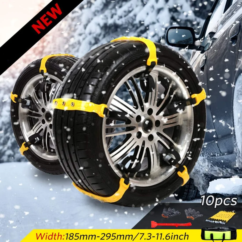 Anti Slip Tire Chains Adjustable Tyre Emergency Safety Chains Portable Winter Anti-Skid Chains Fit for Width185mm-295mm Most Car