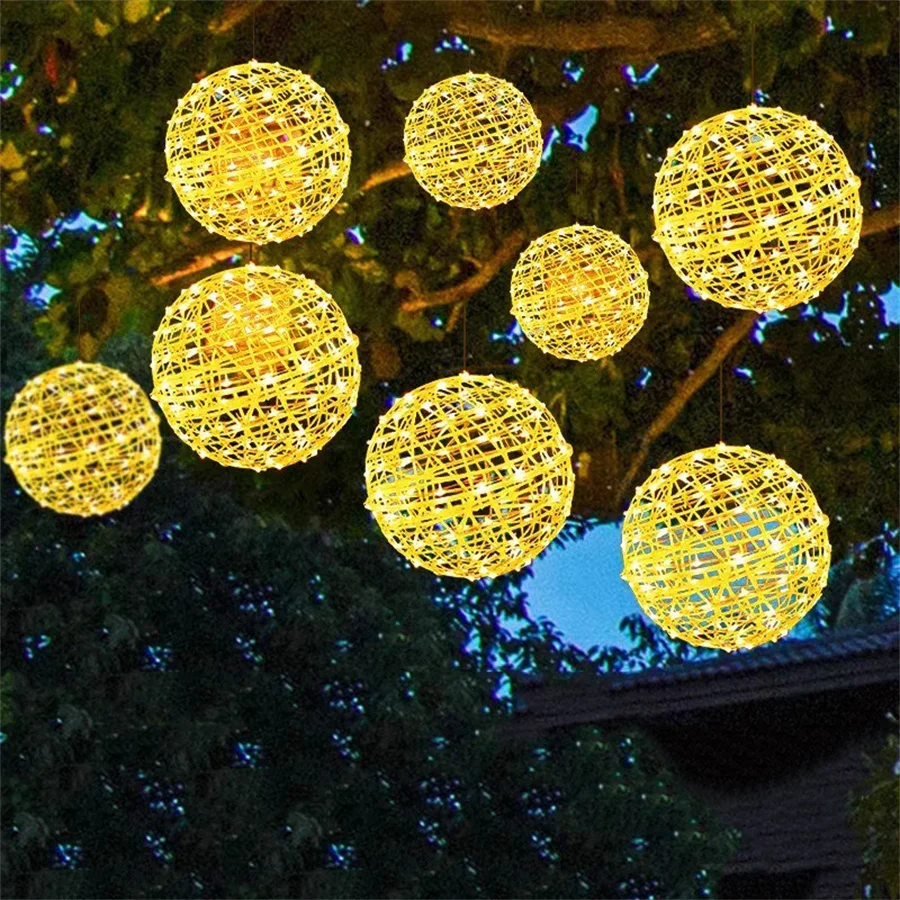 

20/30CM Rattan Ball Christmas Trees String Lights With EU Plug Outdoor Globe Ball Fairy Light Garland Wedding Party Fairy Light