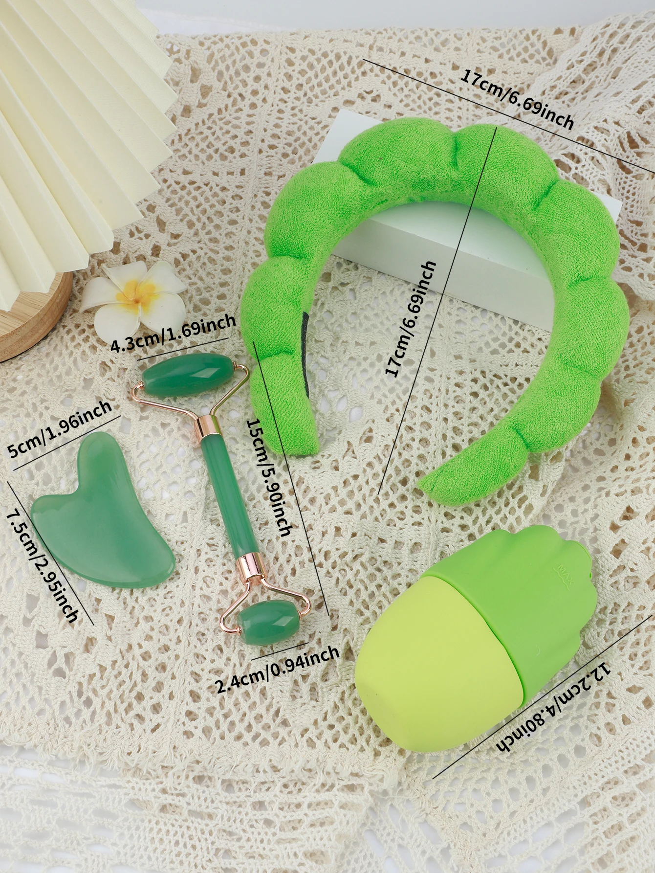 4 قطع من حزمة شعر الوجه مع رباط شعر، أسطوانة تدليك ماصة للزيت من الراتنج، لوح كشط، مجموعة مزيل مكياج شبكي ثلجي مضغوط #5