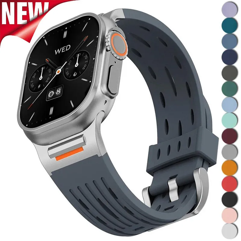 Breathe Sports Silicone Strap for Apple Watch S12 S11 S10 46mm Ultra4 49mm for IWatch Series 9 8 7 6 5 4 Se3 45/44/42mm Bracelet