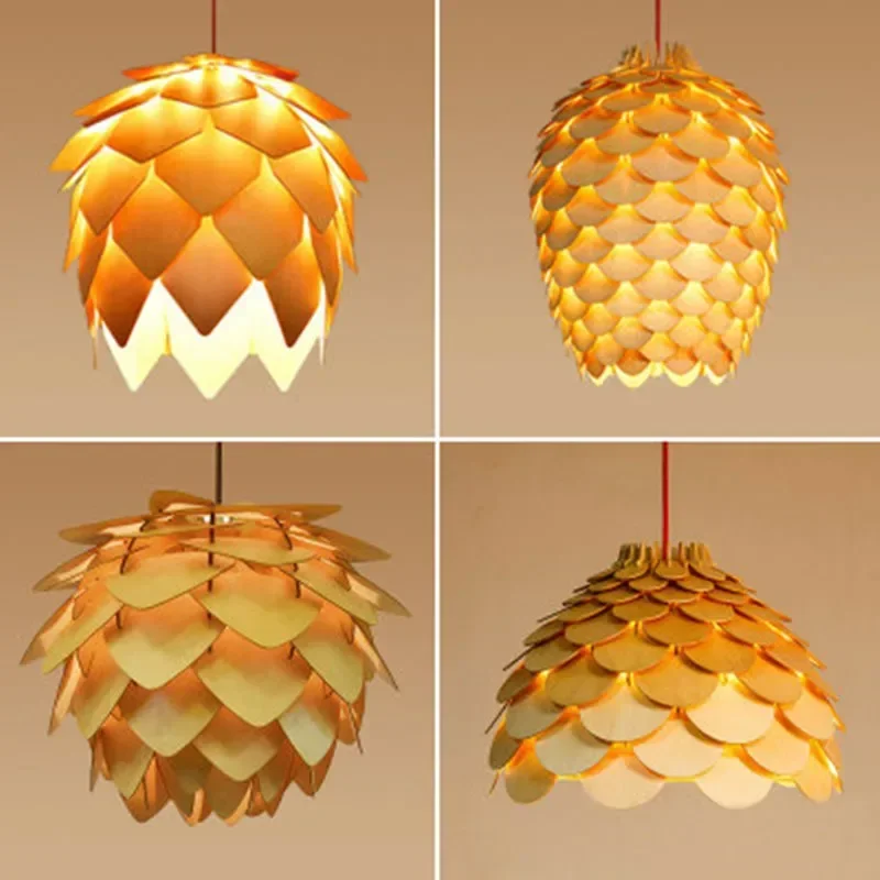 Nordic Morden OAK Wooden Pinecone led Pendant Lights Hanging Wood modern Lamp Dinning Room Restaurant Retro Fixtures Lighting