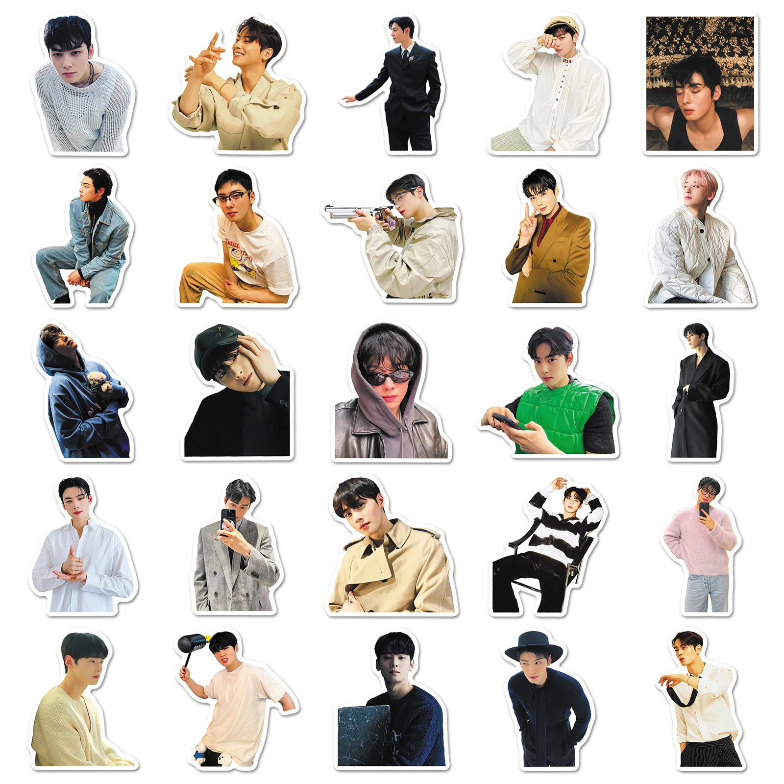 50PCS Singer Stickers Cha EunWoo Cartoon Decoration Actor Graffiti Decals Fans Gift DIY Toys Fridge Laptop Phone Guitar Bike