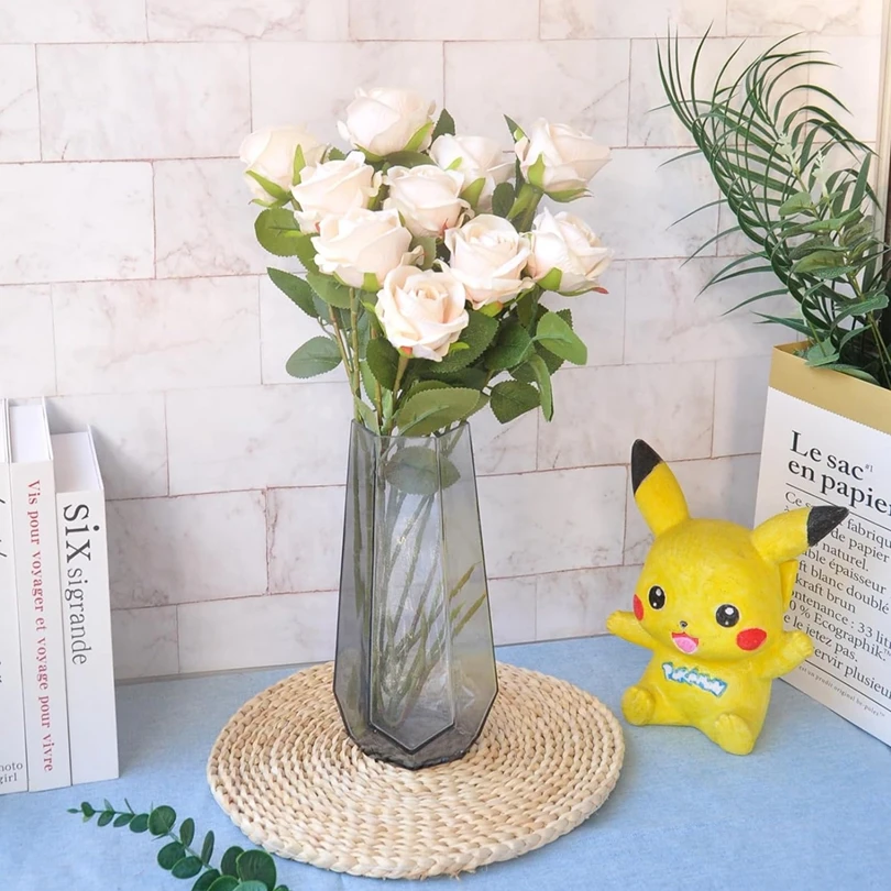 ดอกไม้ประดิษฐ์ปลอม Rose Bouquet แจกัน Party อุปกรณ์ตกแต่งบ้านงานแต่งงานพืชเจ้าสาว Clearance Floristics Diy ของขวัญ