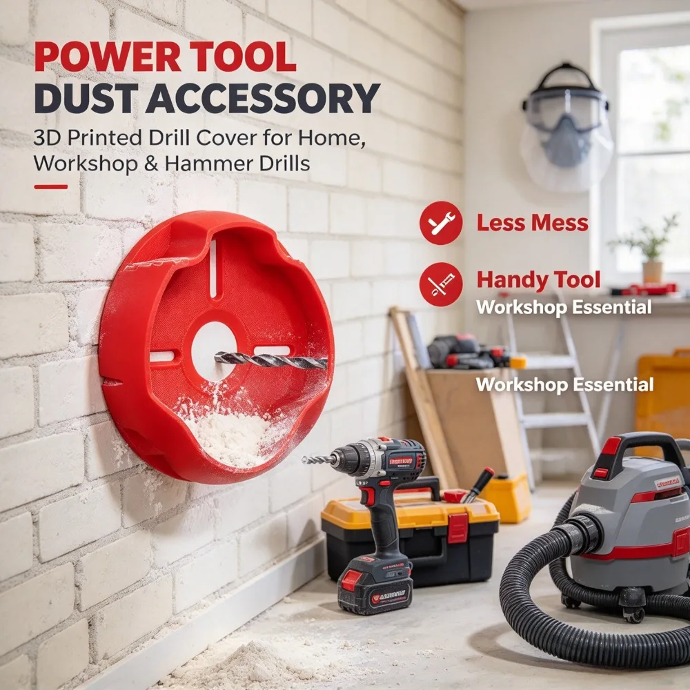 3D Printed Drill Dust Collector Custom Fit Reusable For Impact Hammer Power Tools Home Workshop Dustproof Accessory Set Kit