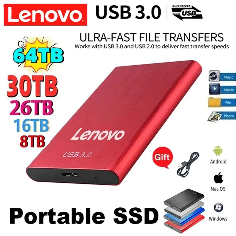 Lenovo tragbare Original 2TB SSD Hochgeschwindigkeits-externe Solid-State-Festplatte USB 2.0-Schnittstelle Festplatte mobile Festplatte für Laptops