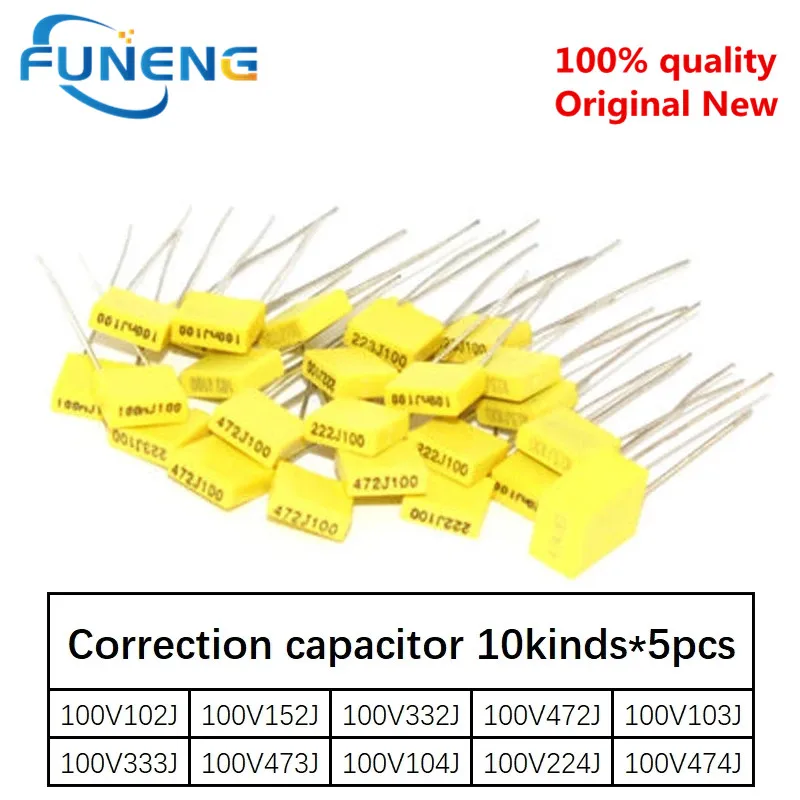 Correction capacitor package kit 10 kinds * 5 PCS=50 PCS KIT 100V 102J 152J 332J 472J 103J 333J 473J 104J 224J 474J