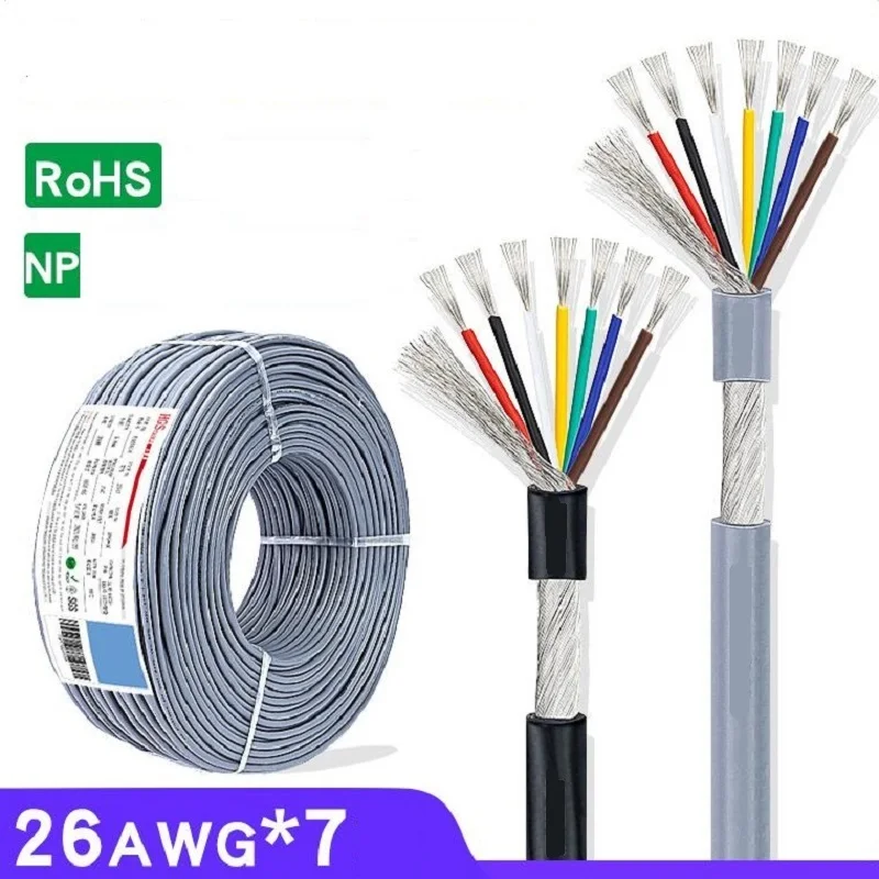 A+++ 300M US Standard 2547# 26AWG 7 Core Shielded Cable Signal Isolation Cable 7x0.12 mm Square Tape Wrapped Shielded Audio Wire