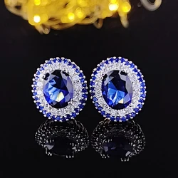 2023 New Luxury Blue Color Oval Earrings For Women Anniversary Gift Jewelry Wholesale Valentine's Day E5791