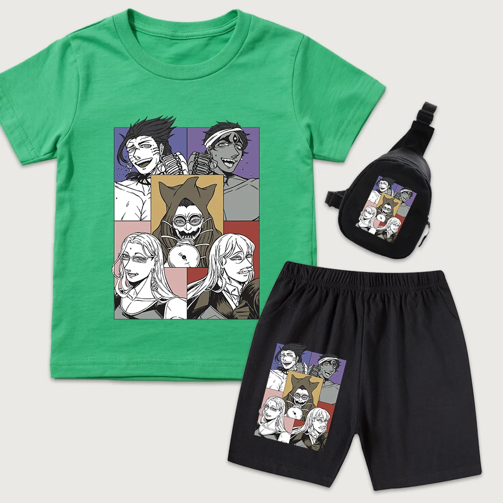Record of Ragnarok Characters Anime Print Kids Cotton T Shirt Shorts Mini Chest Bag 3 Piece Set for Boys Girls