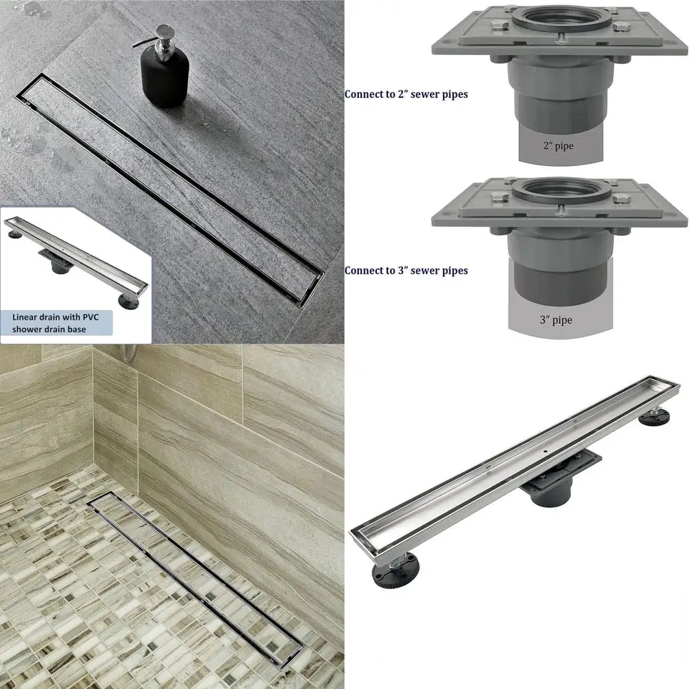 

28 Professional Grade 304 Stainless Steel Linear Shower Drain with Tile Insert and Base