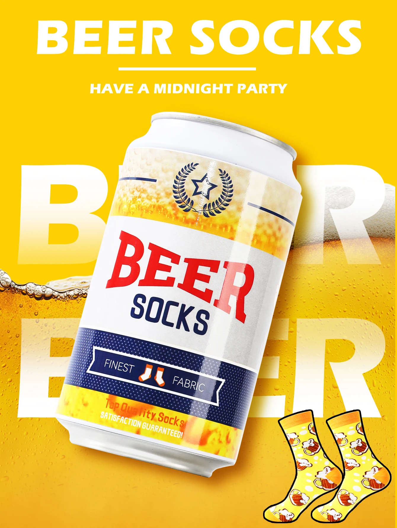 1 pair of mid-calf socks for men and women, featuring a novelty beer can design, practical and suitable for holiday gifting.