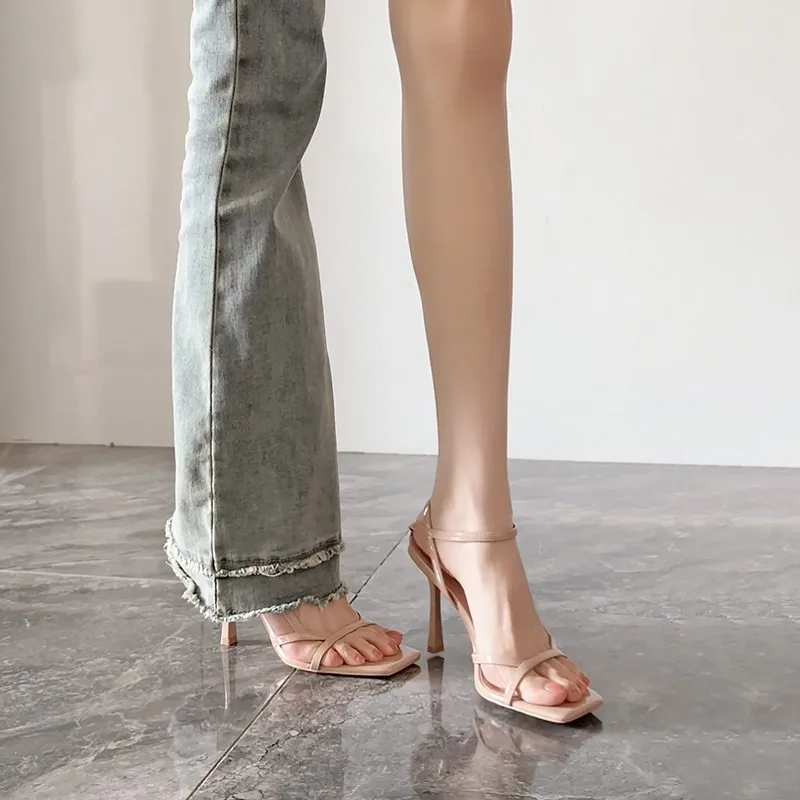 Stiletto Sandals Women Xia One Word Strap Square Toe High Heels Not Tired Feet Sexy Strappy High Heel Sandals