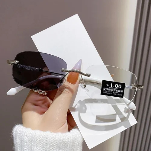 Imagen 2 del producto Gafas de lectura fotocromáticas de lujo Unisex para hombres y mujeres, gafas de visión de lejos sin montura con decoloración Retro para presbicia de 0 a + 4,0