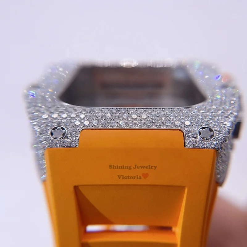 iced out vvs moissanite diamond hip hop custom made rubber strap watch case