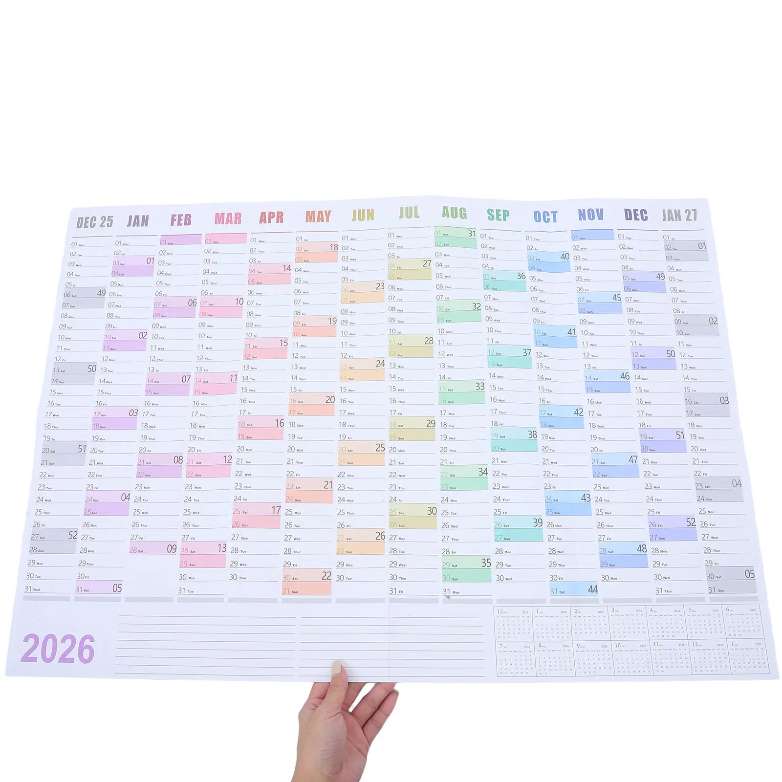 

2Sets 2026 Yearly Wall Calendar Large Size English Planner Writeable Surface Hanging Wall Organizer for Team Family Task