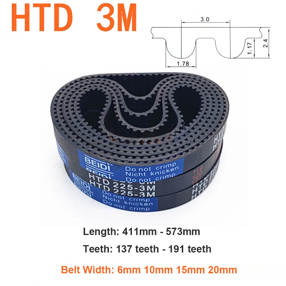 

411mm - 573mm HTD 3M Rubber Timing Belt Width 6mm 10mm 15mm 20mm Closed Loop Synchronous Belt Pitch 3mm 137 Teeth - 191 Teeth