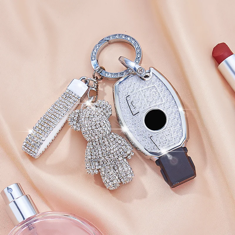 White Diamond Pattern TPU for Mercedes Benz CLS CLA GL R SLK AMG A B C S Class Remote Car Key Case Cover Keychain Accessories