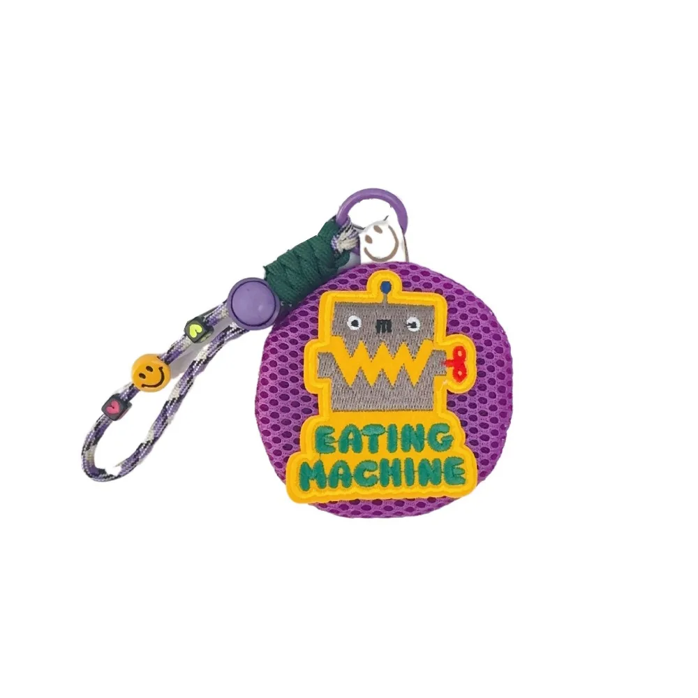 

Portable Small Mesh Pouch Keychain Breathable Buckle Closure Headphones Organizer Round with Handle Rope Anti-mosquito Bag