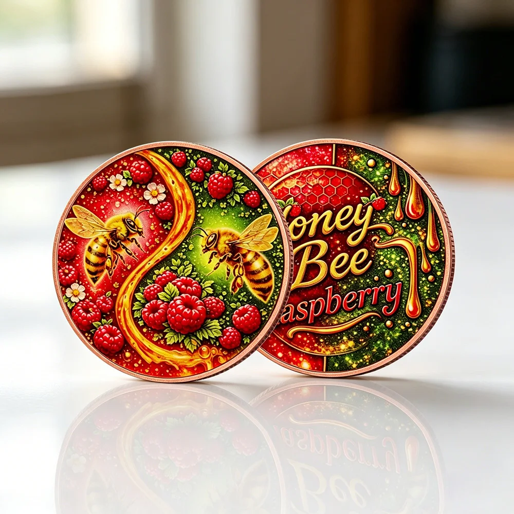 Bee Copper Commemorative Coin Yin-yang Bee Challenge Coin Raspberry Honey Bees Design Meaningful Gift for Friends & Family