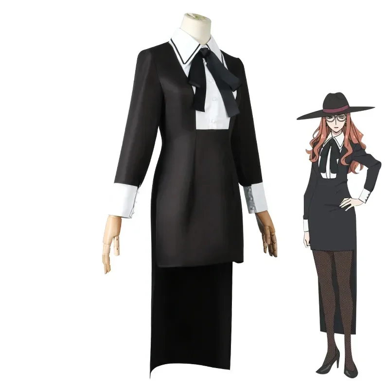 Anime SPY×FAMILY Sylvia Sherwood Cosplay Costumes Fullmetal Lady Black Uniform Dress Halloween Carnival Suit for Women Girls