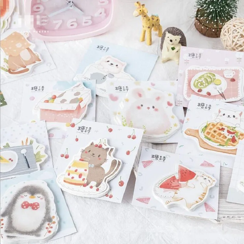 1pack CAT Memo Pad Poetry Pastoral Cute animals Self Adhesive Decoration Stickerwriting materials stationery 30page