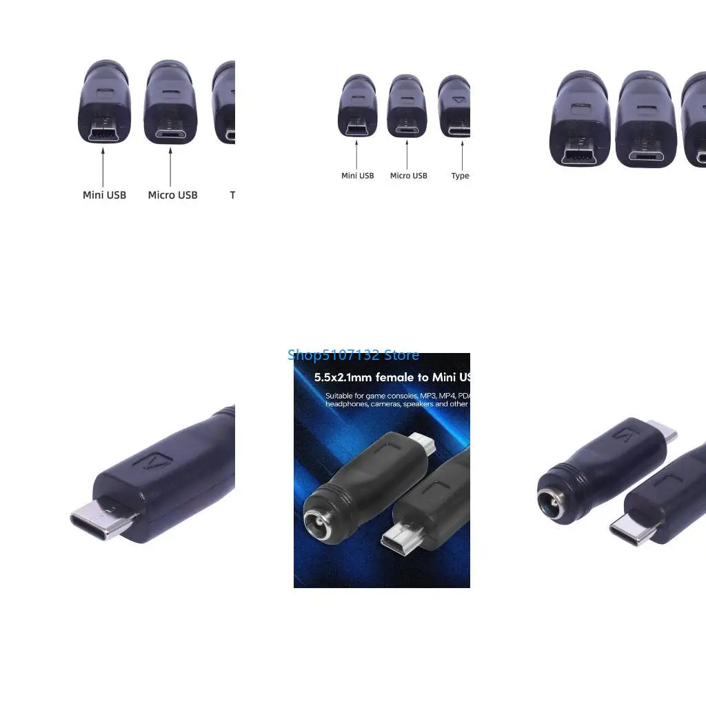 87HD DC5521 Power Conversion Adaptor to Type-C/Mini USB/Micro USB Converter Adapter