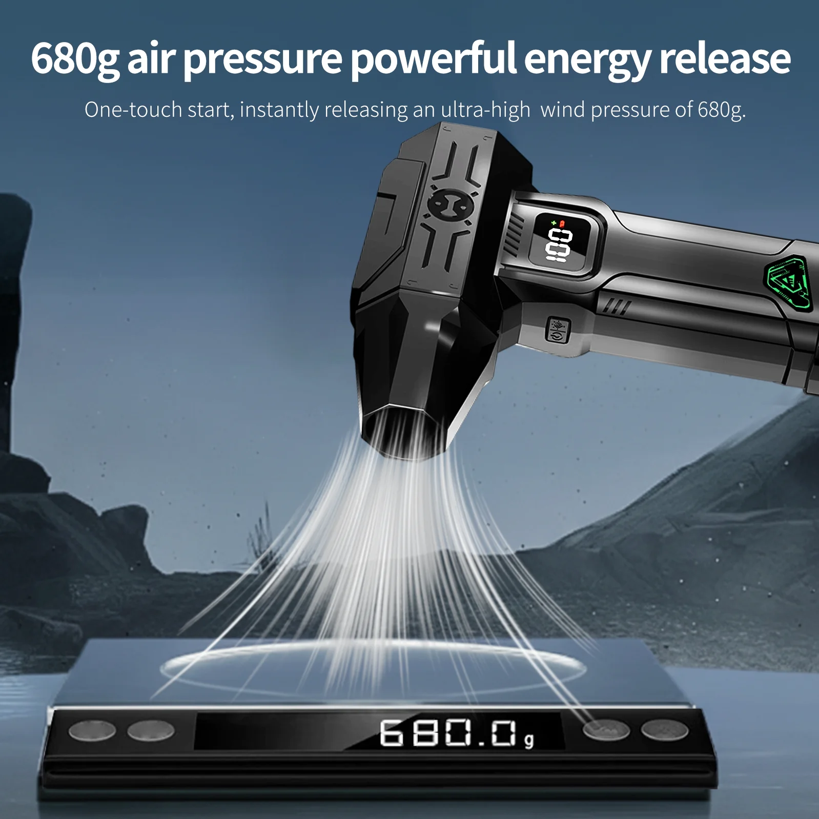 Leistungsstarkes Luftgebläse, bürstenloser Turboventilator, 300 W, tragbarer Hochgeschwindigkeitsventilator, 8000 mAh, wiederaufladbar, 68 m/s Wind-Typ-C-Lade-Campingventilator