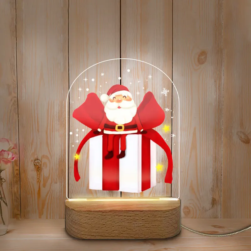 Night Lamp Personalized Color Printing Christmas Decoration USB LED Night Light for Home Baby Mother Room Wooden Base NightLight