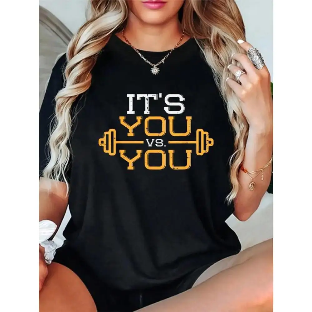 

Women's It's You Vs. You T-shirt Funny Gym Slogan Tee Fitness Motivational Graphic Top