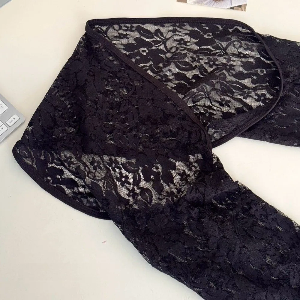 Long Sleeve Lace Sun Protection Tank Top Breathable Lightweight Elastic Flower Printed Shawl Fashion Mesh Top