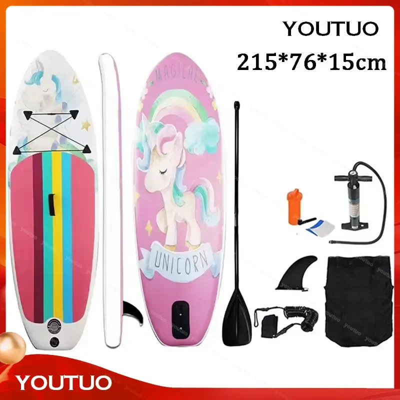 Kids Inflatable SUP Surfboard 215cm Stand Up Paddle Board with Adjustable Fins Childrens Fashion Accessories for Water Sports