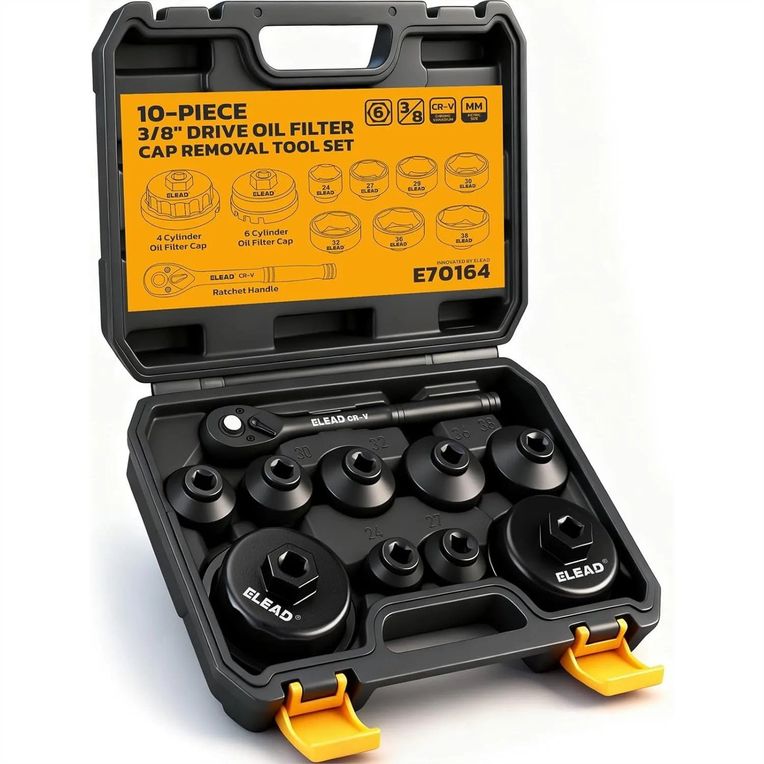 

Oil Filter Socket Wrench Set, 10-Piece Metric Cap Tool with Ratchet Handle for Toyota BMW Honda, Easy Oil Change Kit