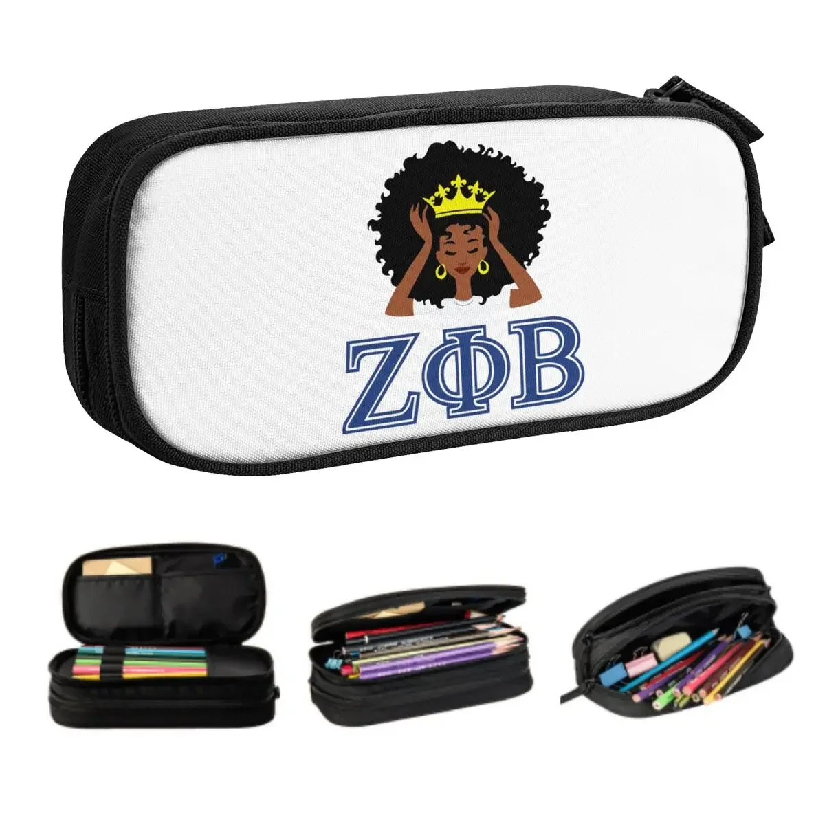 

Zeta Phi Beta 1920 Pencil Cases for Girls Boys Big Capacity ZOB King Queen Pen Bag Box School Supplies