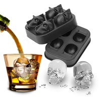 Gothic Skull Ice Maker Mold 4 Grid 3d Silicone Whiskey Ice Ball Molds Wine Cocktail Ice Cube Mould Bar Tools Party Supplies
