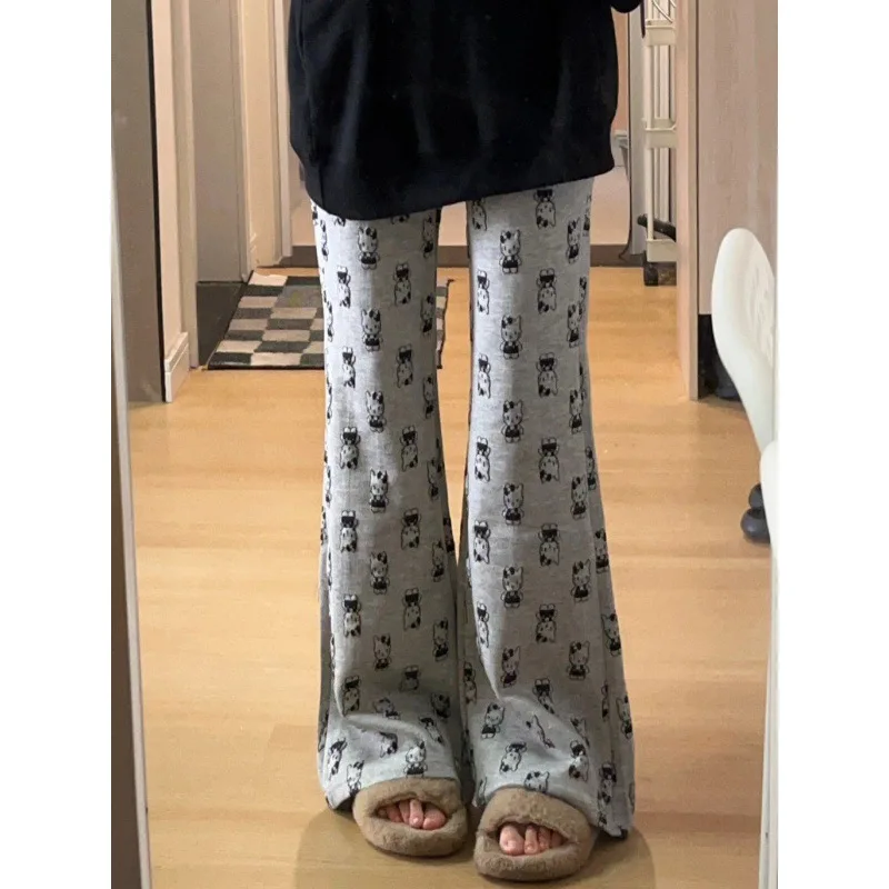 Sanrio kt Cartoon Flare Pants High-waisted Slim-fitting Straight Bootcut Casual Pants Loose drape mopping the floor Streetwear