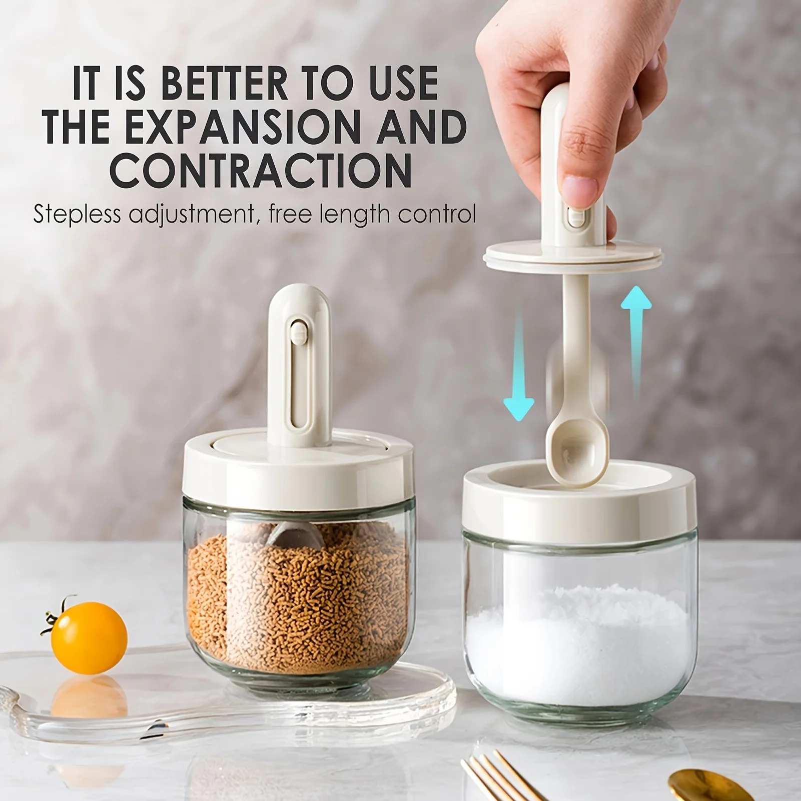 Retractable seasoning box glass kitchen seasoning jar MSG sealed seasoning jar household salt jar seasoning bottle