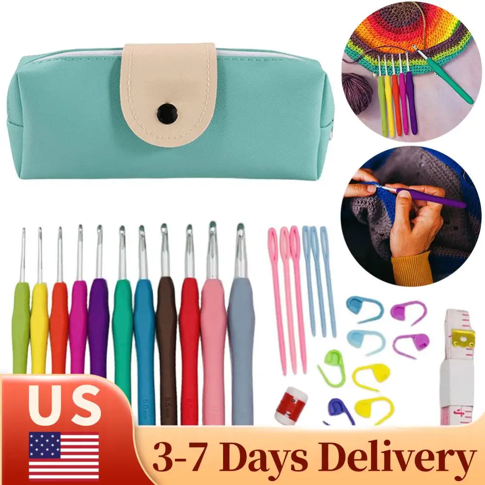 

Crochet Hooks Set Yarn Knitting Needles with Case Sewing Tools Set Ergonomic Handle 11 Sizes for Mom Grandma Gifts